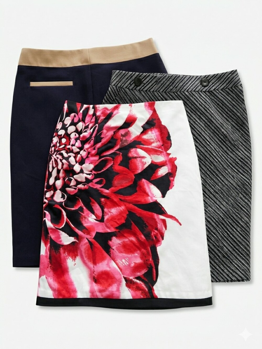 WORTHINGTON Skirt Bundle Size 10 Floral Chevron Stripe Colorblock 3PC Lot